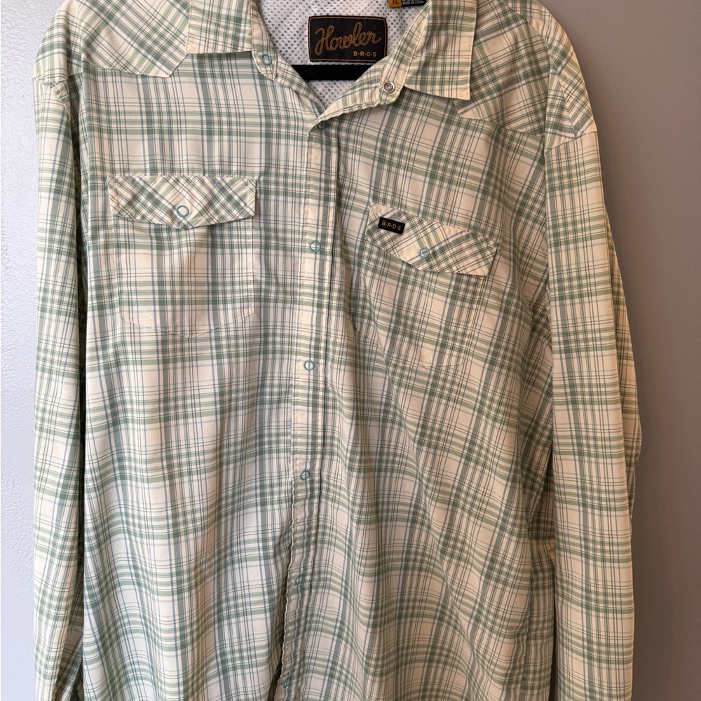 Howler Brothers Men’s Light Green Plaid Snap Front Shirt